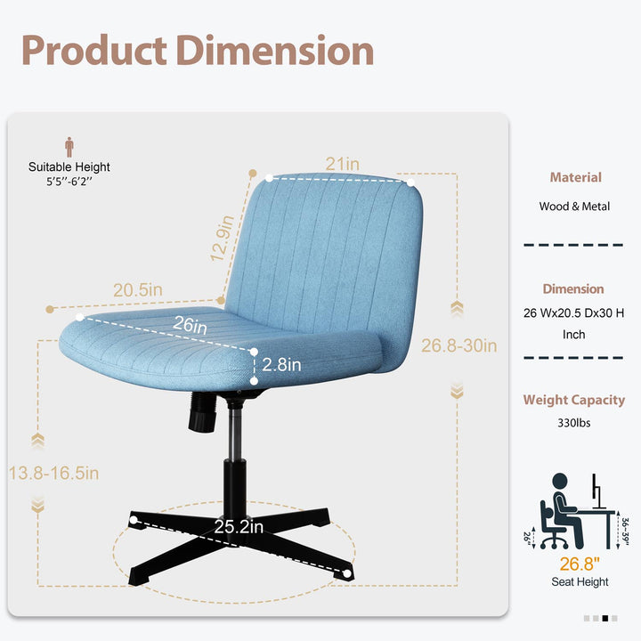 Walsunny Cross Legged Office Chair Armless Wide Chair Cross Legged Office Chair Computer Chair #color_blue #foot_fixed-foot