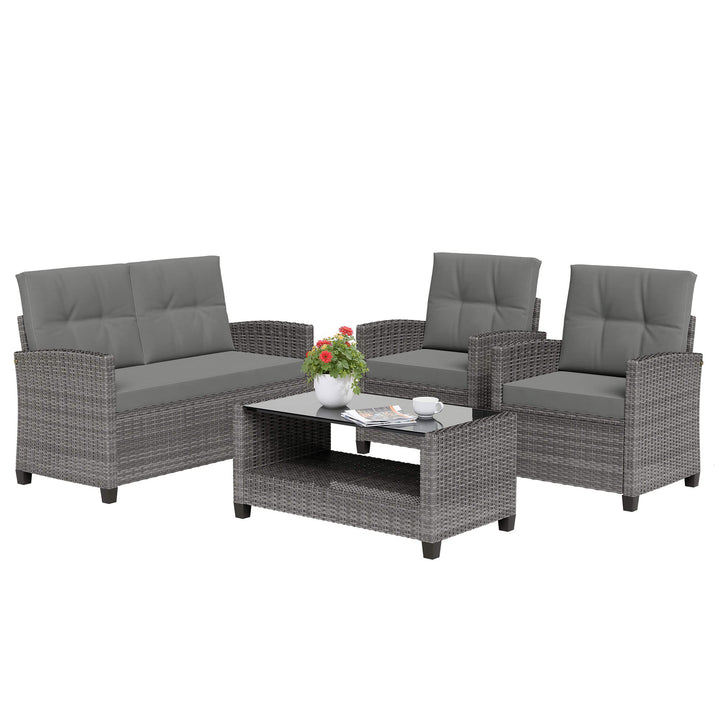 Walsunny Patio Furniture 4 Pieces Outdoor Wicker Loveseat Set