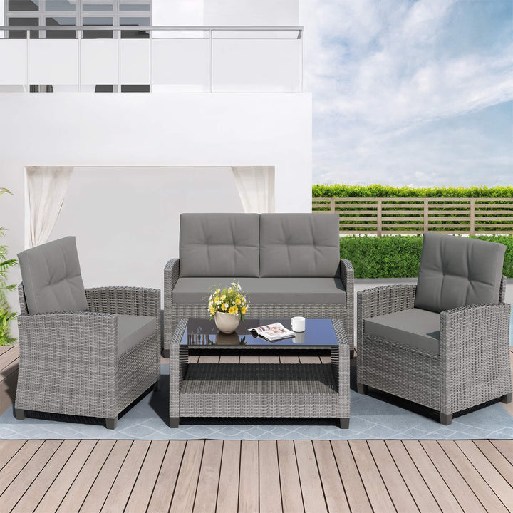 Walsunny Patio Furniture 4 Pieces Outdoor Wicker Loveseat Set