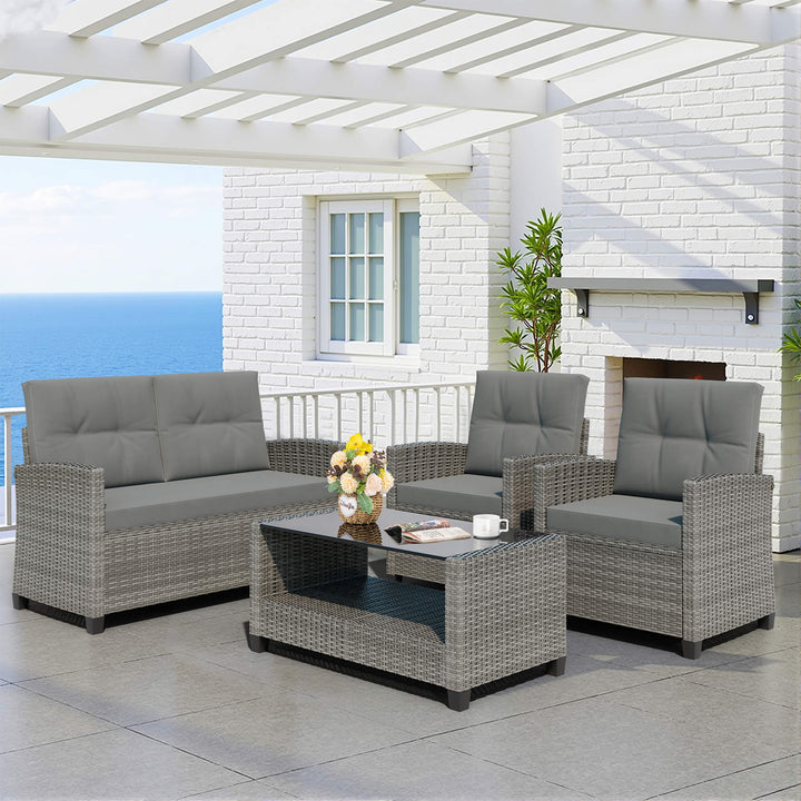 Walsunny Patio Furniture 4 Pieces Outdoor Wicker Loveseat Set