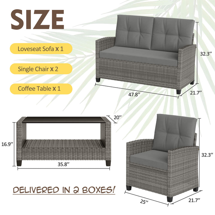 Walsunny Patio Furniture 4 Pieces Outdoor Wicker Loveseat Set