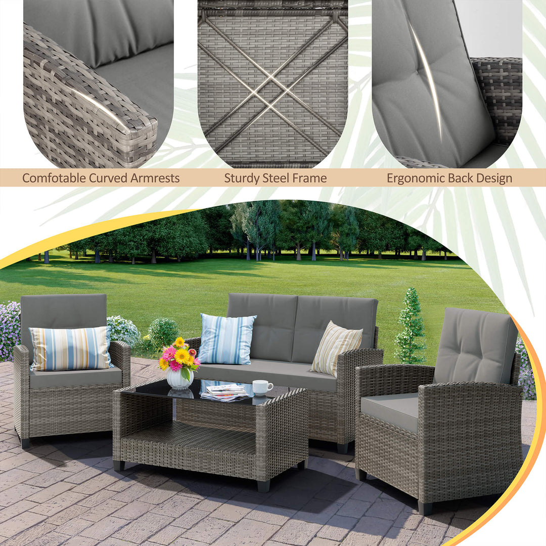 Walsunny Patio Furniture 4 Pieces Outdoor Wicker Loveseat Set