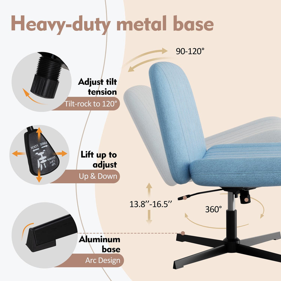 Walsunny Cross Legged Office Chair Armless Wide Chair Cross Legged Office Chair Computer Chair #color_blue #foot_fixed-foot