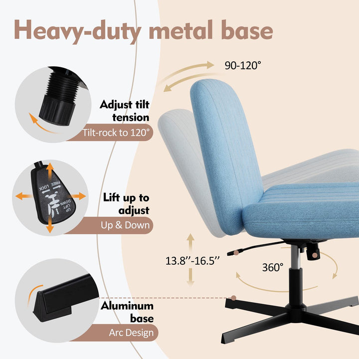 Walsunny Cross Legged Office Chair Armless Wide Chair Cross Legged Office Chair Computer Chair #color_blue #foot_fixed-foot