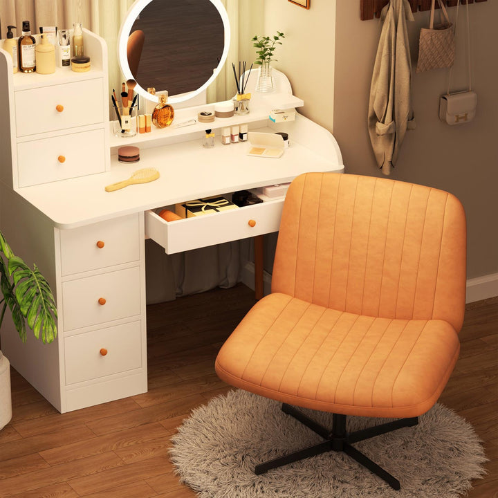 Walsunny Cross Legged Office Chair Armless Wide Chair Cross Legged Office Chair Computer Chair #color_orange #foot_fixed-foot