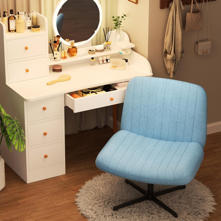 Walsunny Cross Legged Office Chair Armless Wide Chair Cross Legged Office Chair Computer Chair #color_blue #foot_fixed-foot