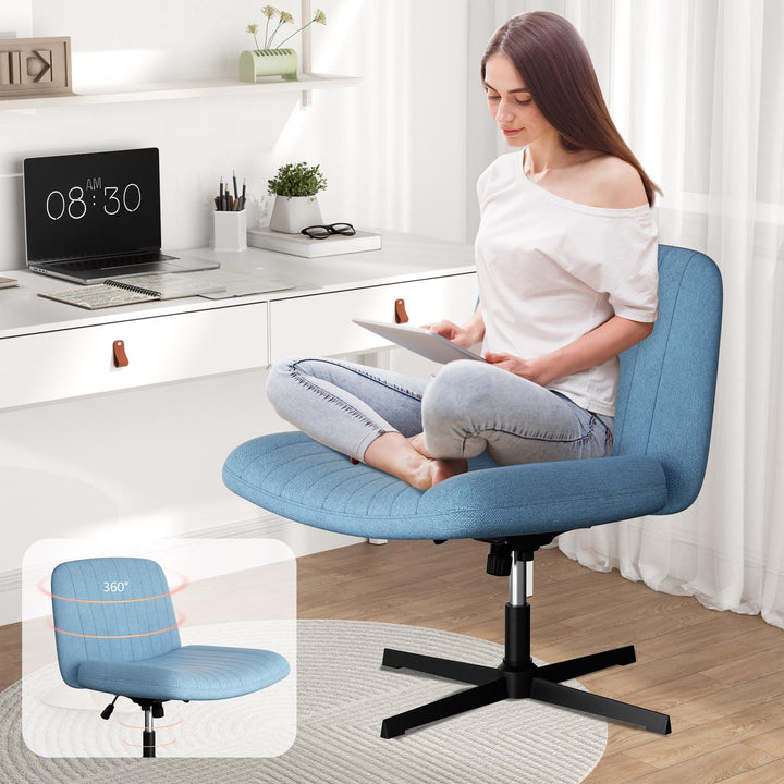 Walsunny Cross Legged Office Chair Armless Wide Chair Cross Legged Office Chair Computer Chair #color_blue #foot_fixed-foot