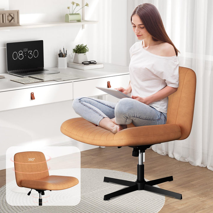 Walsunny Cross Legged Office Chair Armless Wide Chair Cross Legged Office Chair Computer Chair #color_orange #foot_fixed-foot