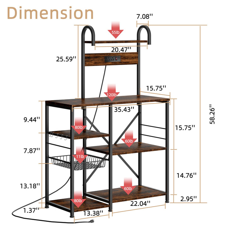 Walsunny Kitchen Baking Rack with Outlet, Freestanding Kitchen Storage Shelf Organizer, Steel-Retro