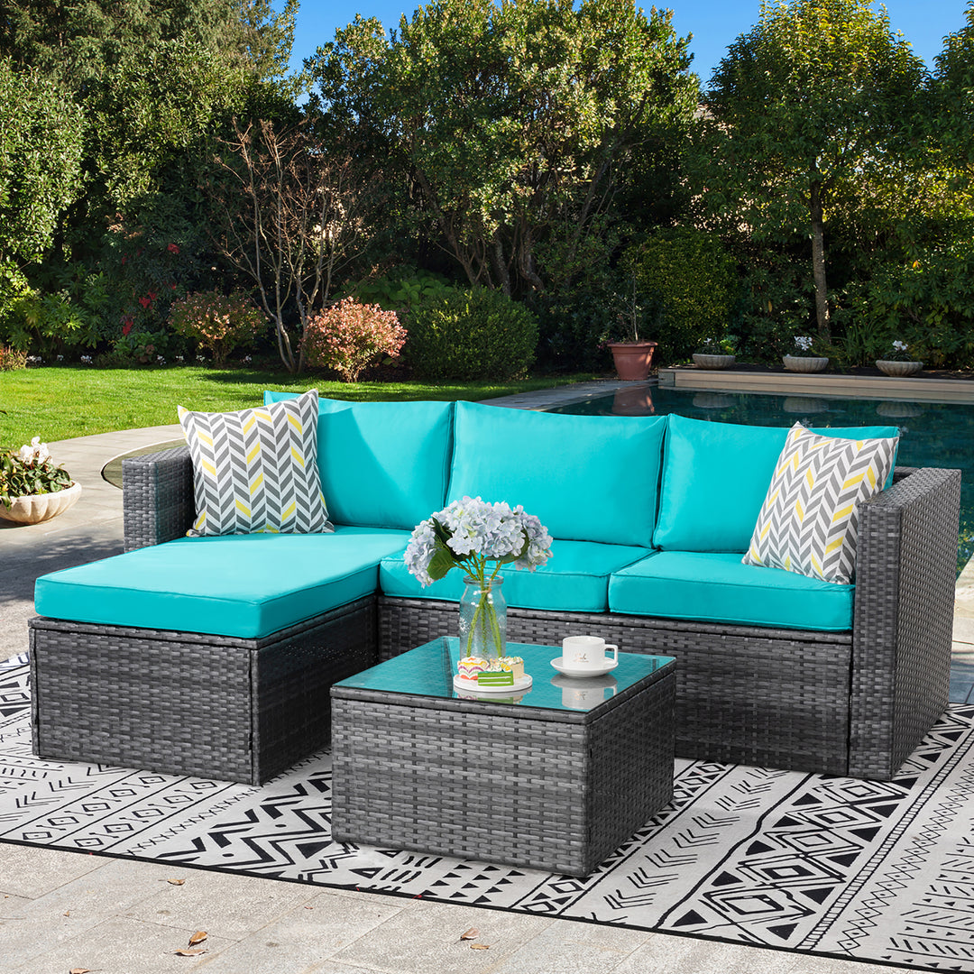 Walsunny Patio Furniture 3 Pieces Outdoor Sectional Sofa Set With Silver Wicker & Chaise