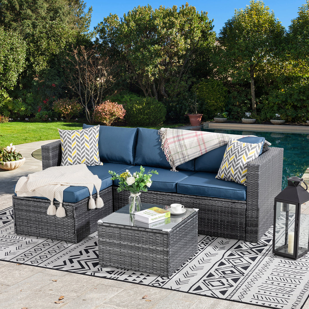 Walsunny Patio Furniture 3 Pieces Outdoor Sectional Sofa Set With Silver Wicker & Chaise