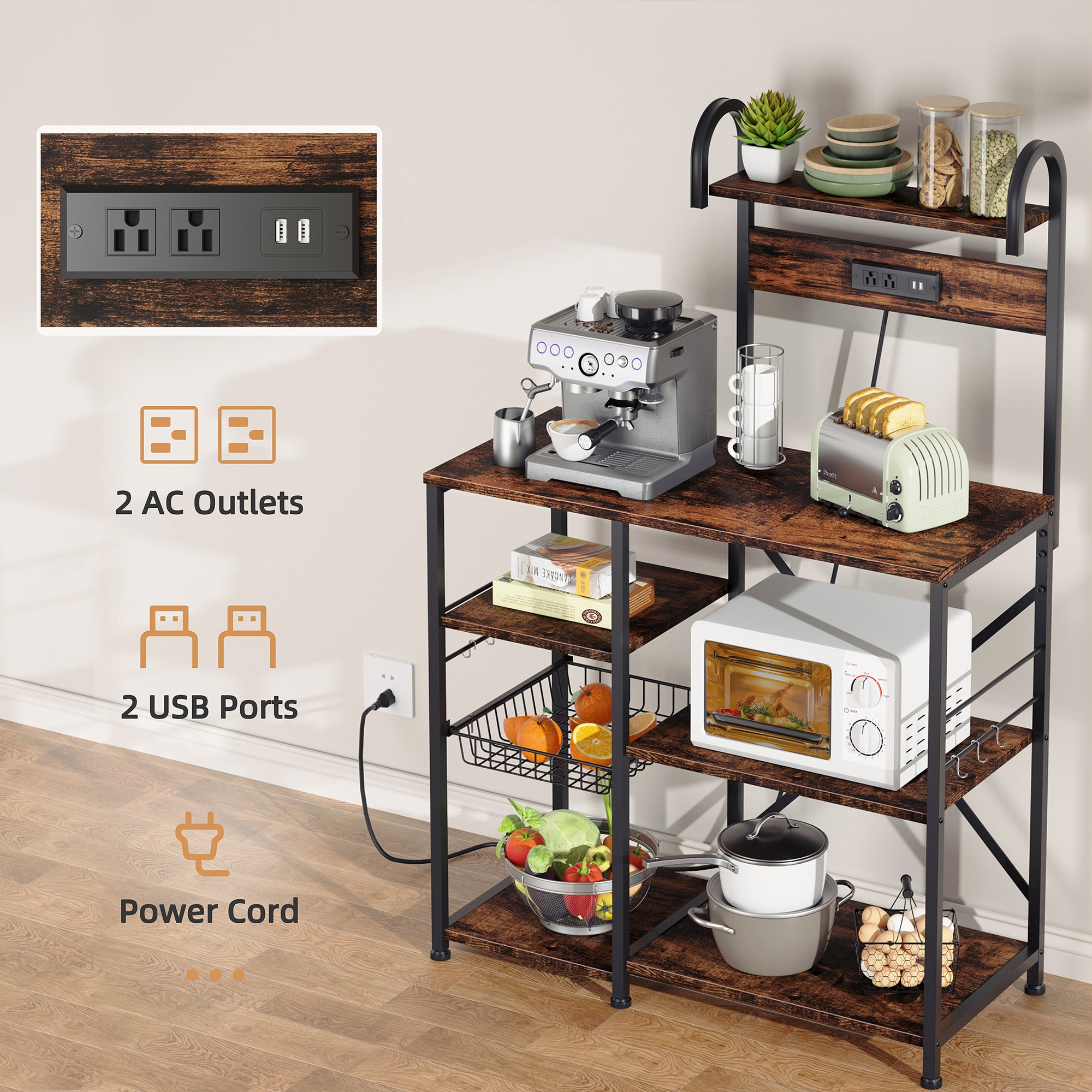 Walsunny Kitchen Baking Rack with Outle, Freestanding Kitchen Storage