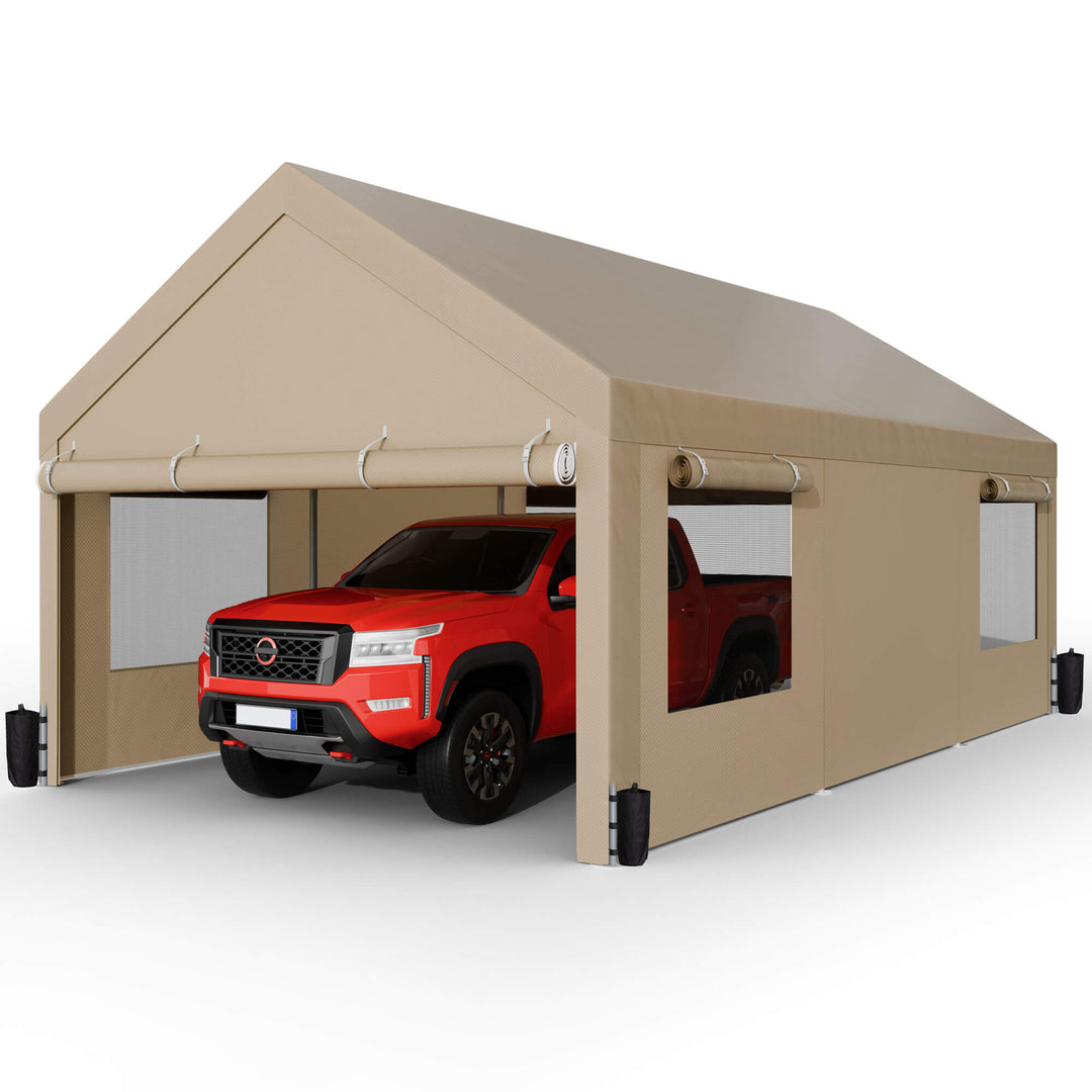 Walsunny Carport, 12x20 ft Heavy Duty Carport Canopy with Roll-up Windows