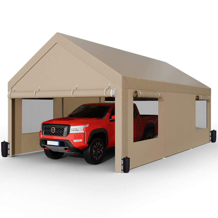 Walsunny Carport, 12x20 ft Heavy Duty Carport Canopy with Roll-up Windows