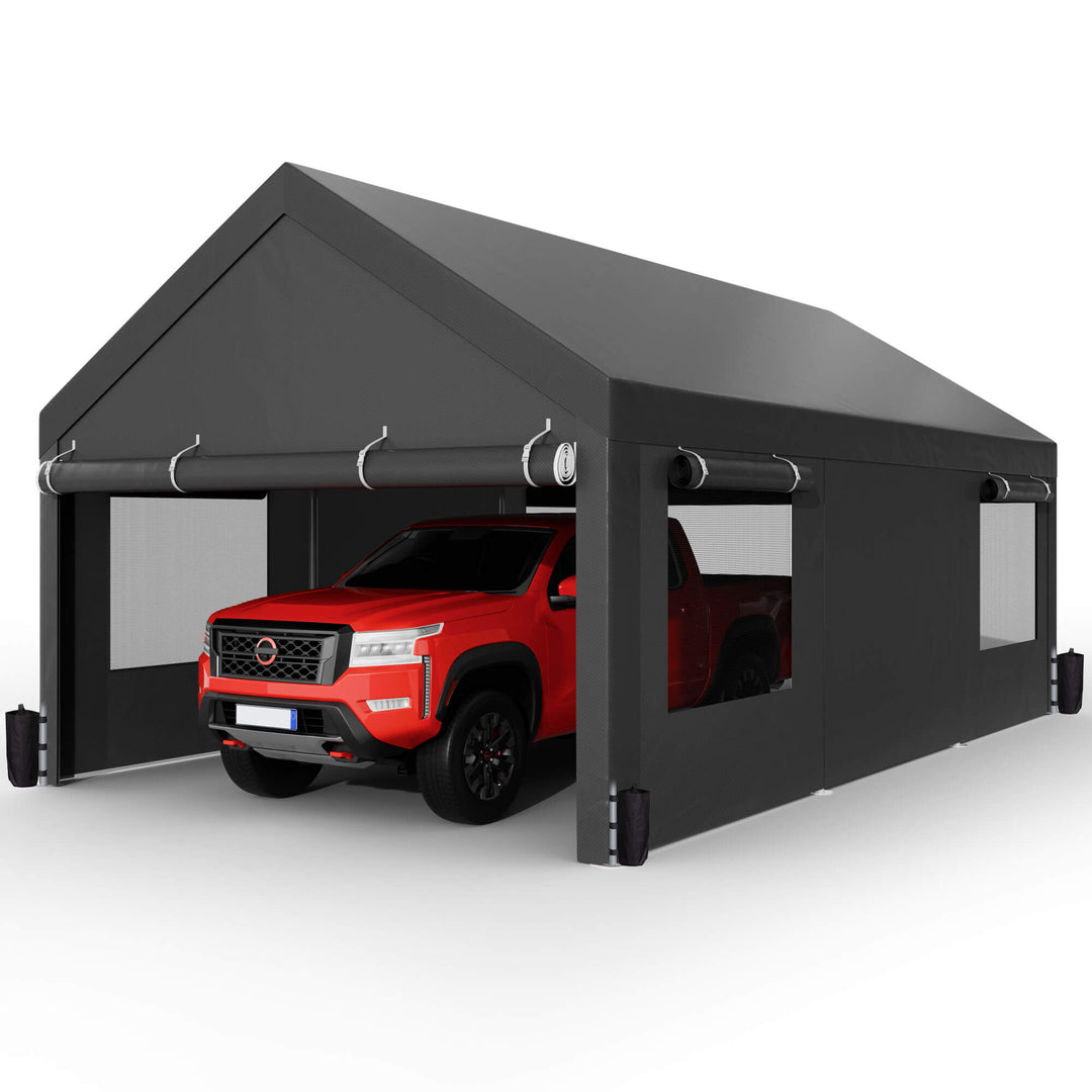 Walsunny Carport, 12x20 ft Heavy Duty Carport Canopy with Roll-up Windows