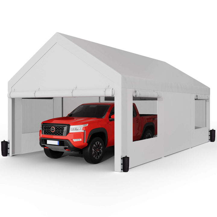 Walsunny Carport, 12x20 ft Heavy Duty Carport Canopy with Roll-up Windows