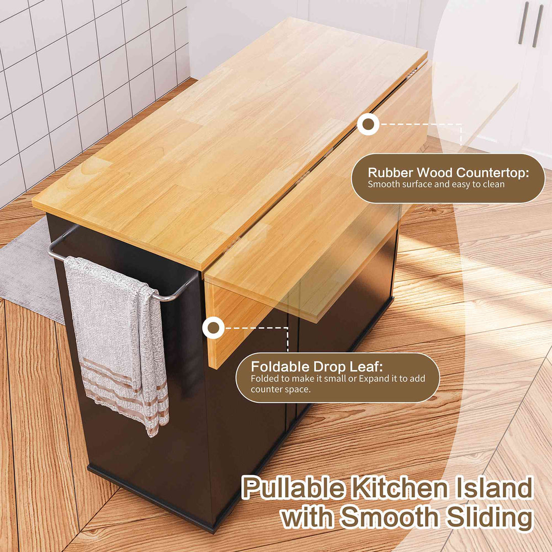 Walsunny Kitchen Island on Wheels with Storage Cabinet & Foldable Drop Leaf, 39.7" Width Rolling Kitchen Table