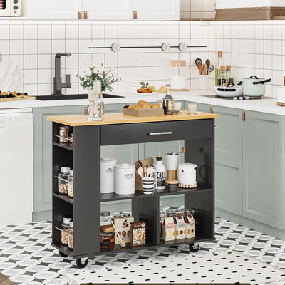 Walsunny Kitchen Island on Wheels with Storage Cabinet, Rolling Cart Kitchen Storage Organizer with/3 Side Spice Rack, 2 Tier Open Shelf for Kitchen