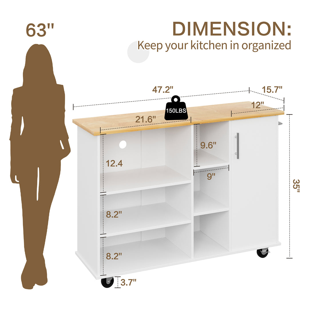 Walsunny 47.2" Large Kitchen Cabinet with Open Shelves, Kitchen Island