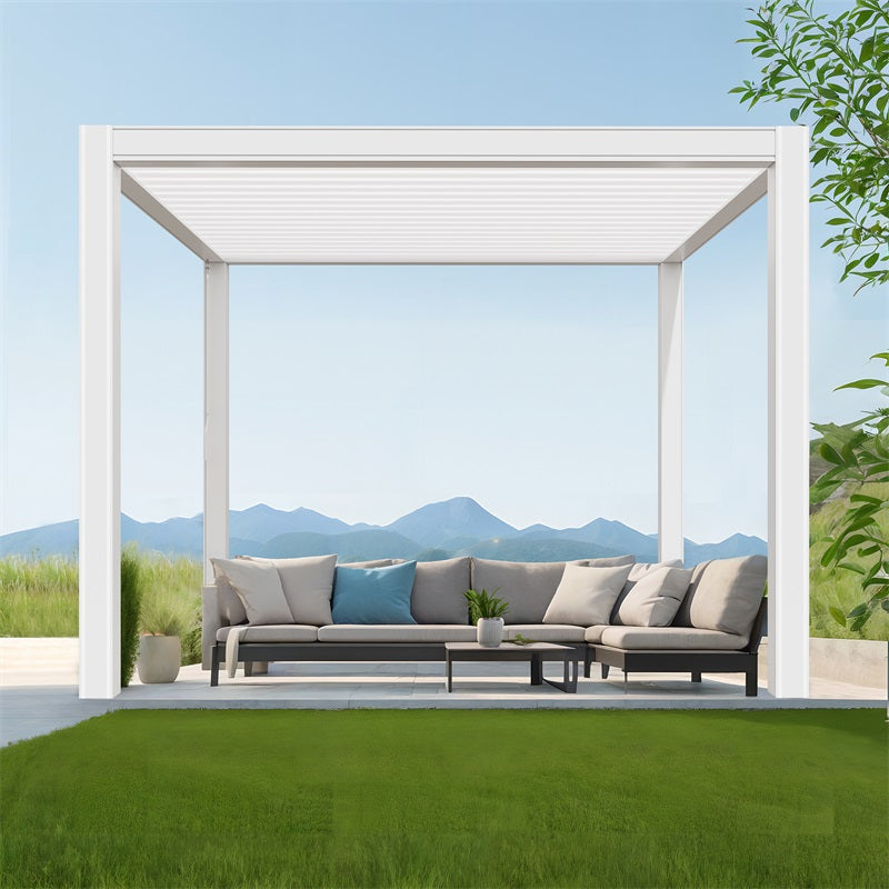 Walsunny Patio Backyard Aluminum Pergola Gazebo, 10 X 10 FT#color_white