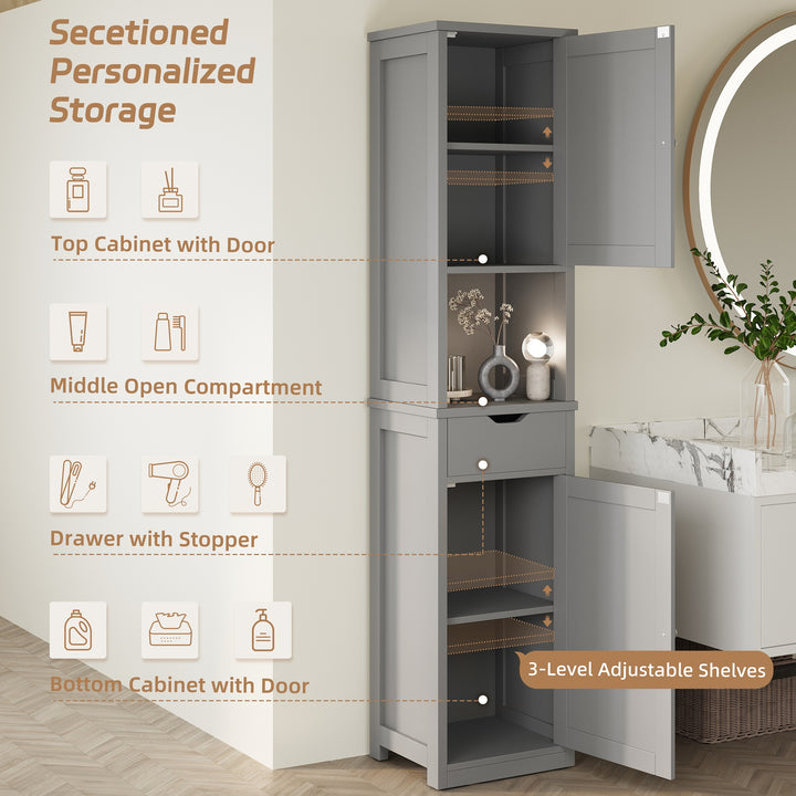 Walsunny Bathroom Cabinet, Storage Cabinet with 2 Doors & 1 Drawer, Floor Mount, with Adjustable Shelves