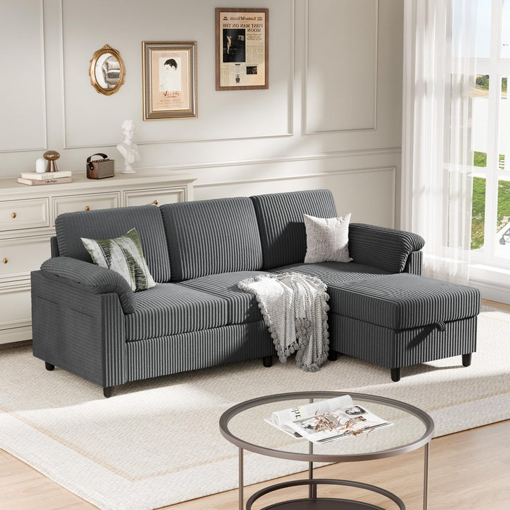Walsunny 3 Seat L-Shaped Sectional Sofa With Movable Ottoman#color_dark-grey