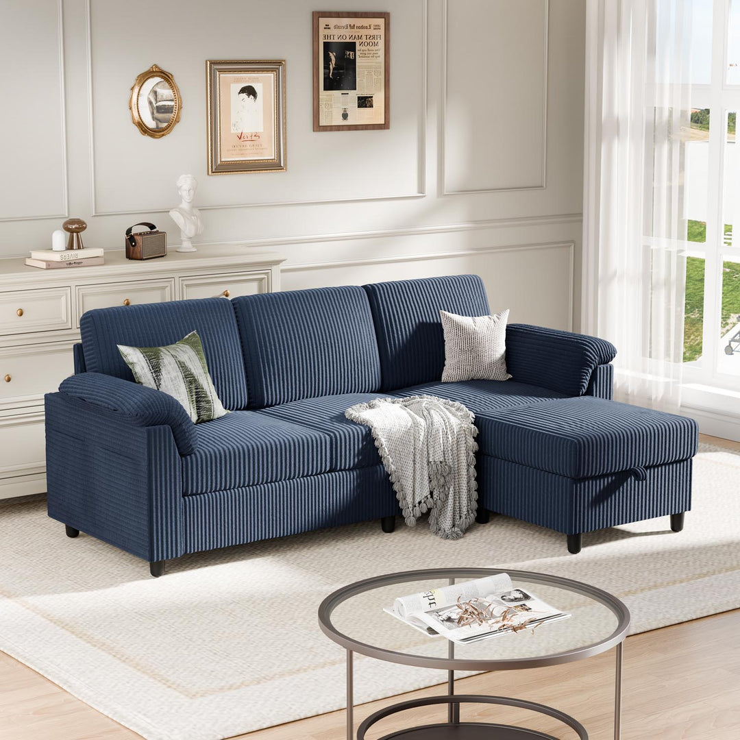 Walsunny 3 Seat L-Shaped Sectional Sofa With Movable Ottoman#color_blue