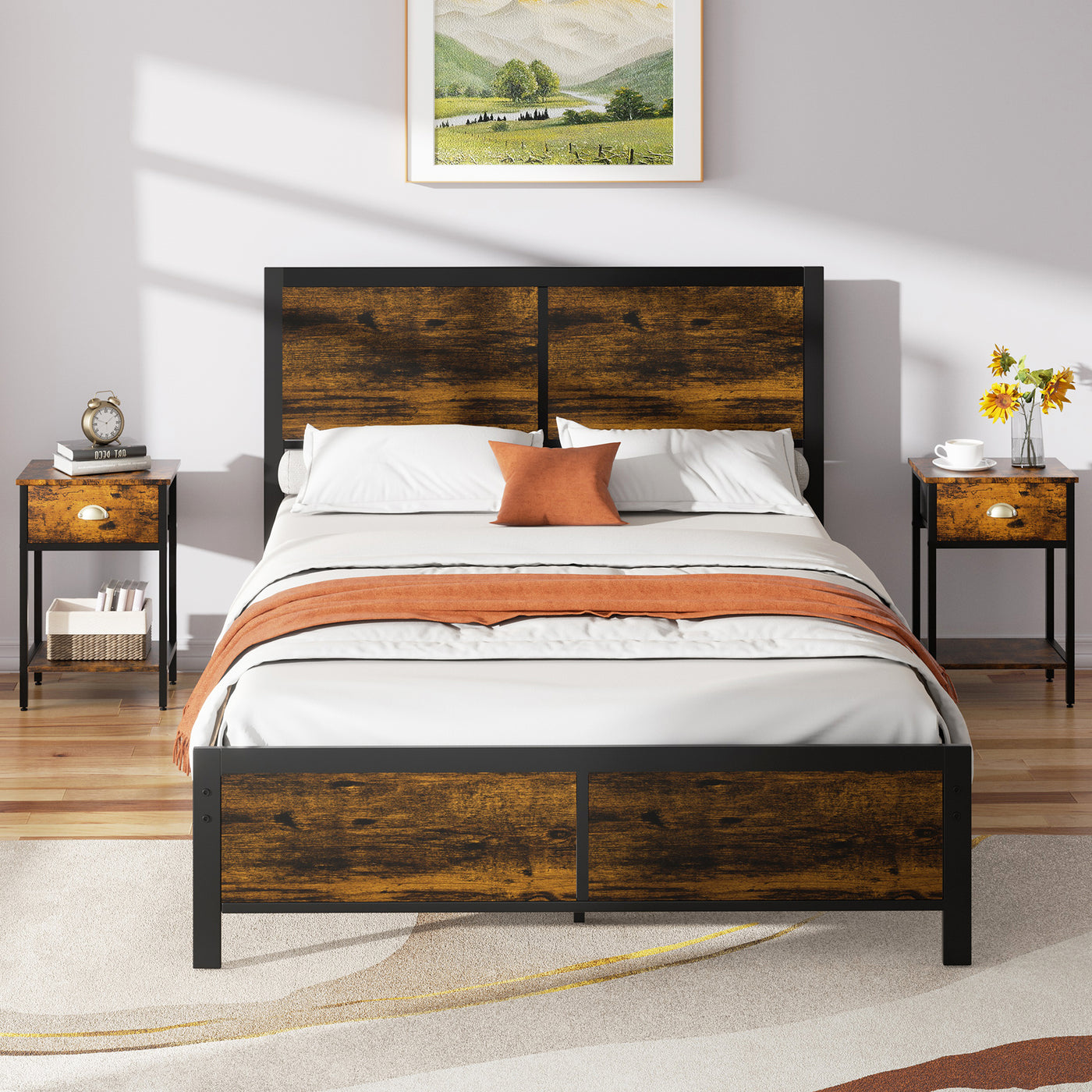 Walsunny Twin Bed Frame with Headboard and Footboard, Strong Steel Slat Support