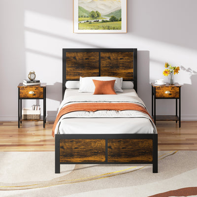 Walsunny Twin Bed Frame with Headboard and Footboard, Strong Steel Slat Support