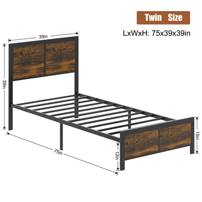 Walsunny Twin Bed Frame with Headboard and Footboard, Strong Steel Slat Support