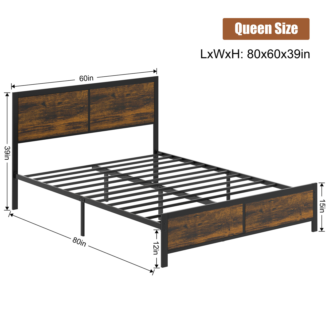 Walsunny Twin Bed Frame with Headboard and Footboard, Strong Steel Slat Support
