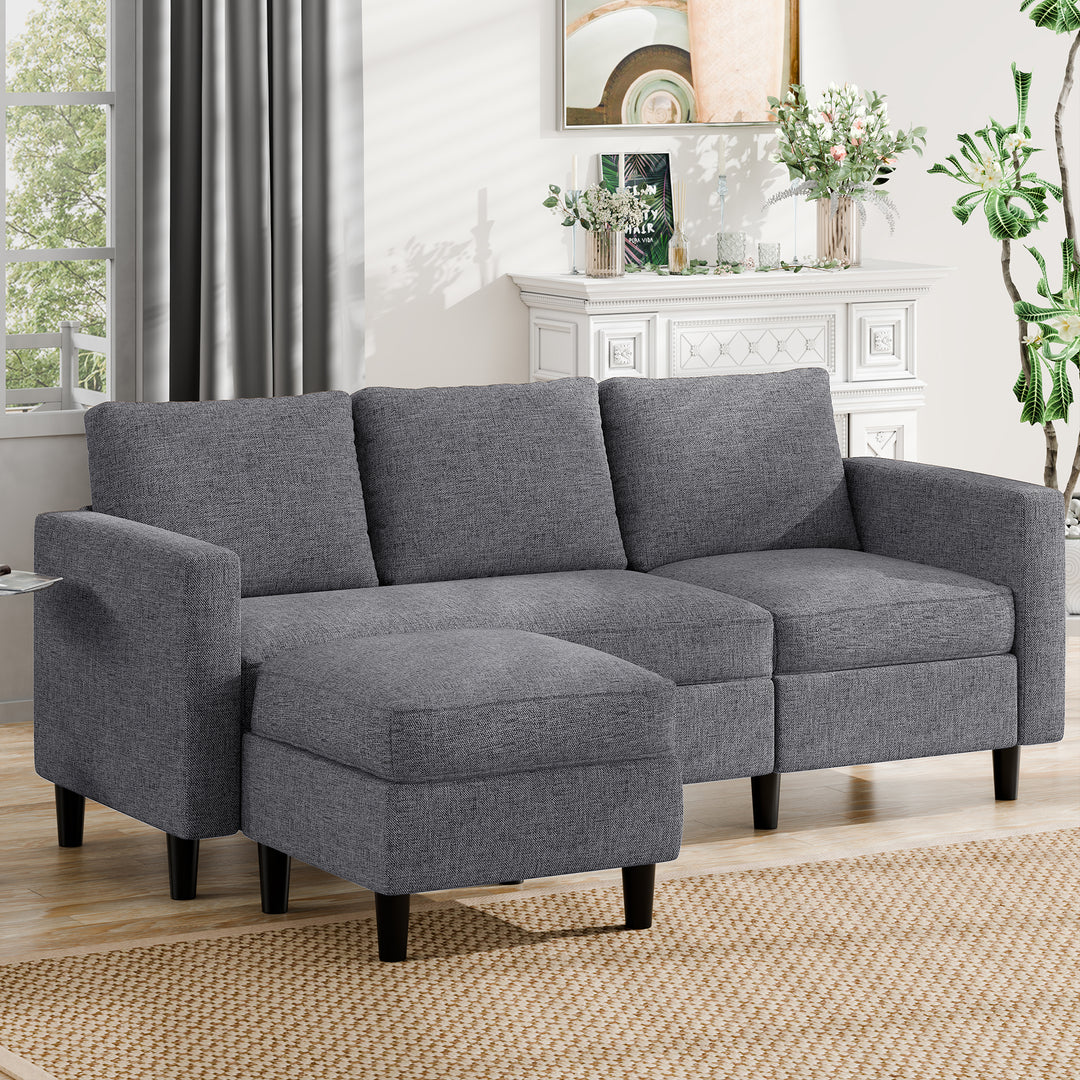 Walsunny 3-Seat L Shaped Sectional Sofa Couch with Modern Linen Fabric for Small Space