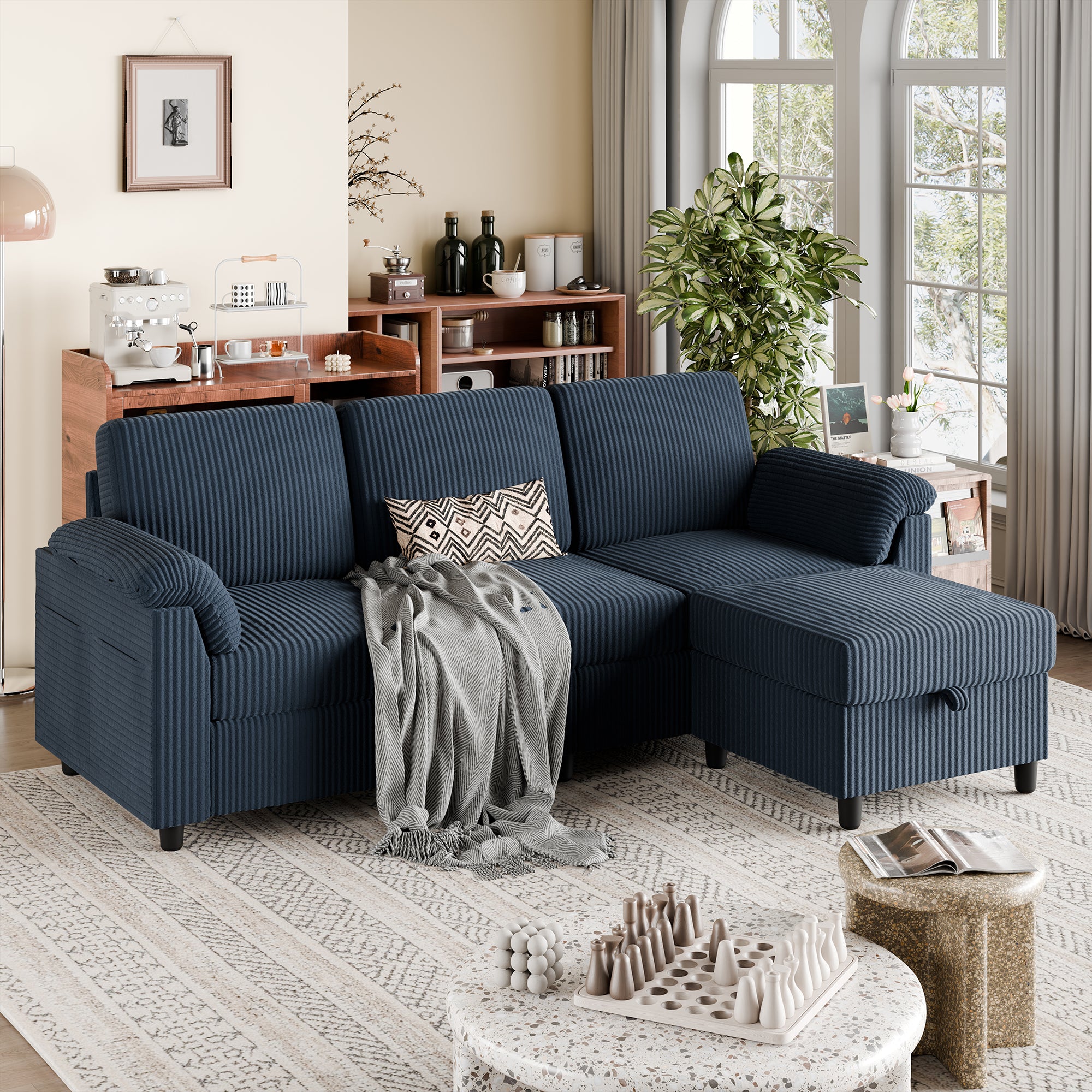 Walsunny 3-Seat Modern Sectional Sofa With Reversible Chaise