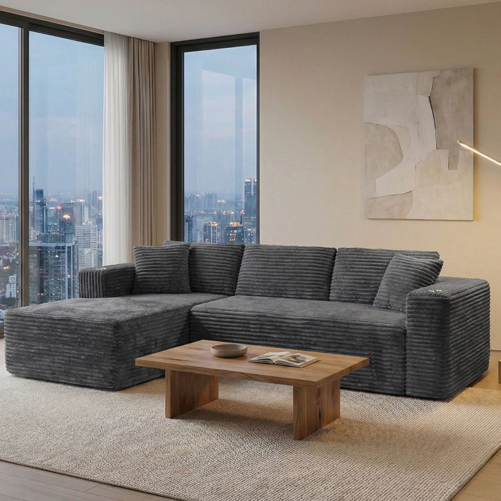 Walsunny  105" Modular Sectional Sofa, Boneless L Shaped Couch With Cup Holder