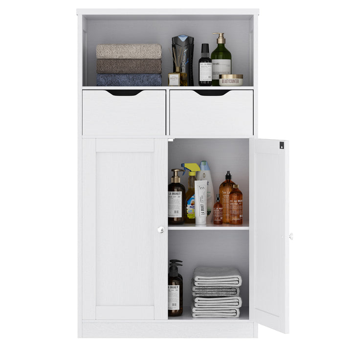 Walsunny Floor Storage Cabinet, Organizer with Doors and Drawers, Freestanding Side Cupboard Pantry