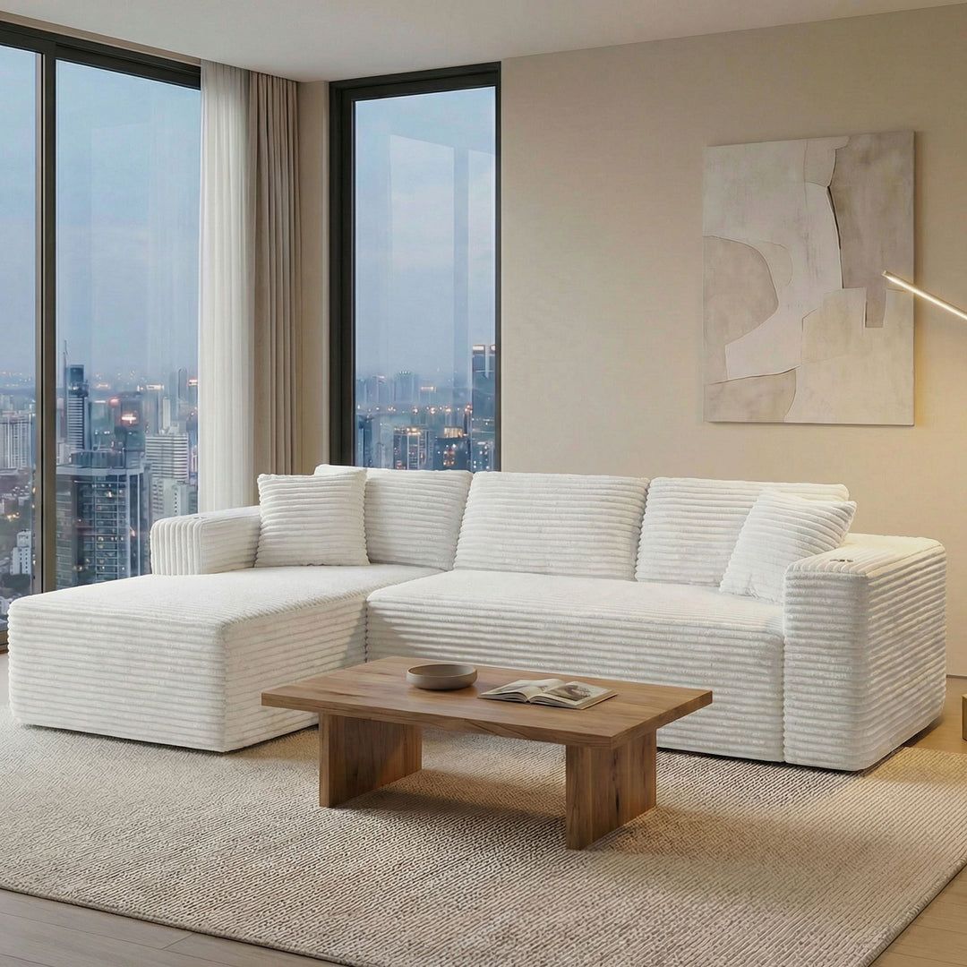 Walsunny  105" Modular Sectional Sofa, Boneless L Shaped Couch With Cup Holder