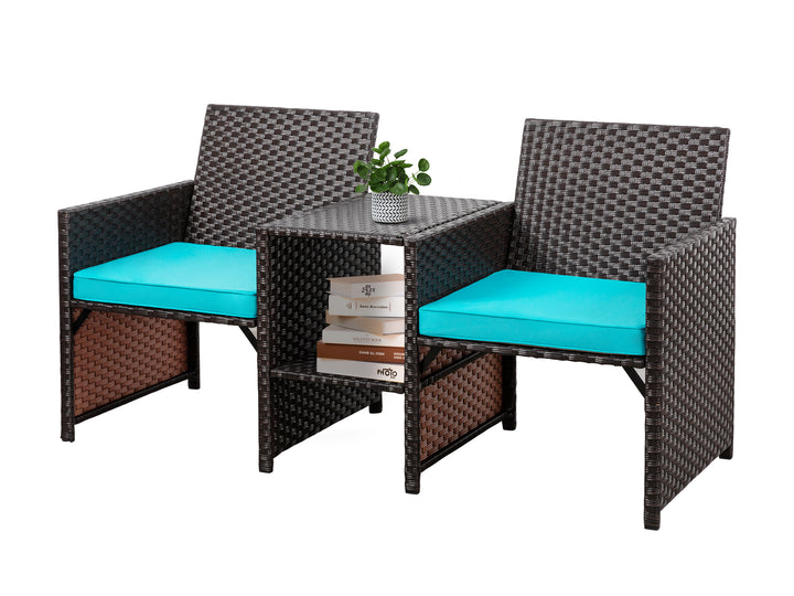 Walsunny Patio Rattan Conversation Set Seat Sofa Cushioned Loveseat Table Chairs Dark Blue