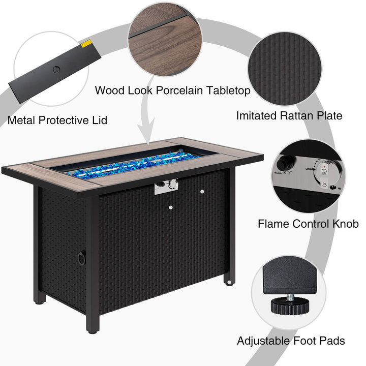 Walsunny 45" Propane Fire Pit Table 50,000 BTU Steel Gas Fire Pit