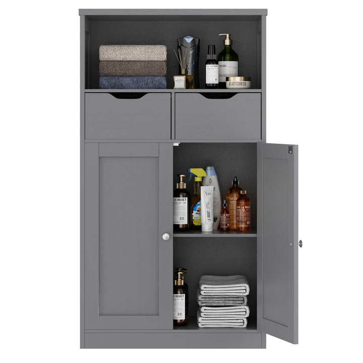 Walsunny Floor Storage Cabinet, Organizer with Doors and Drawers, Freestanding Side Cupboard Pantry