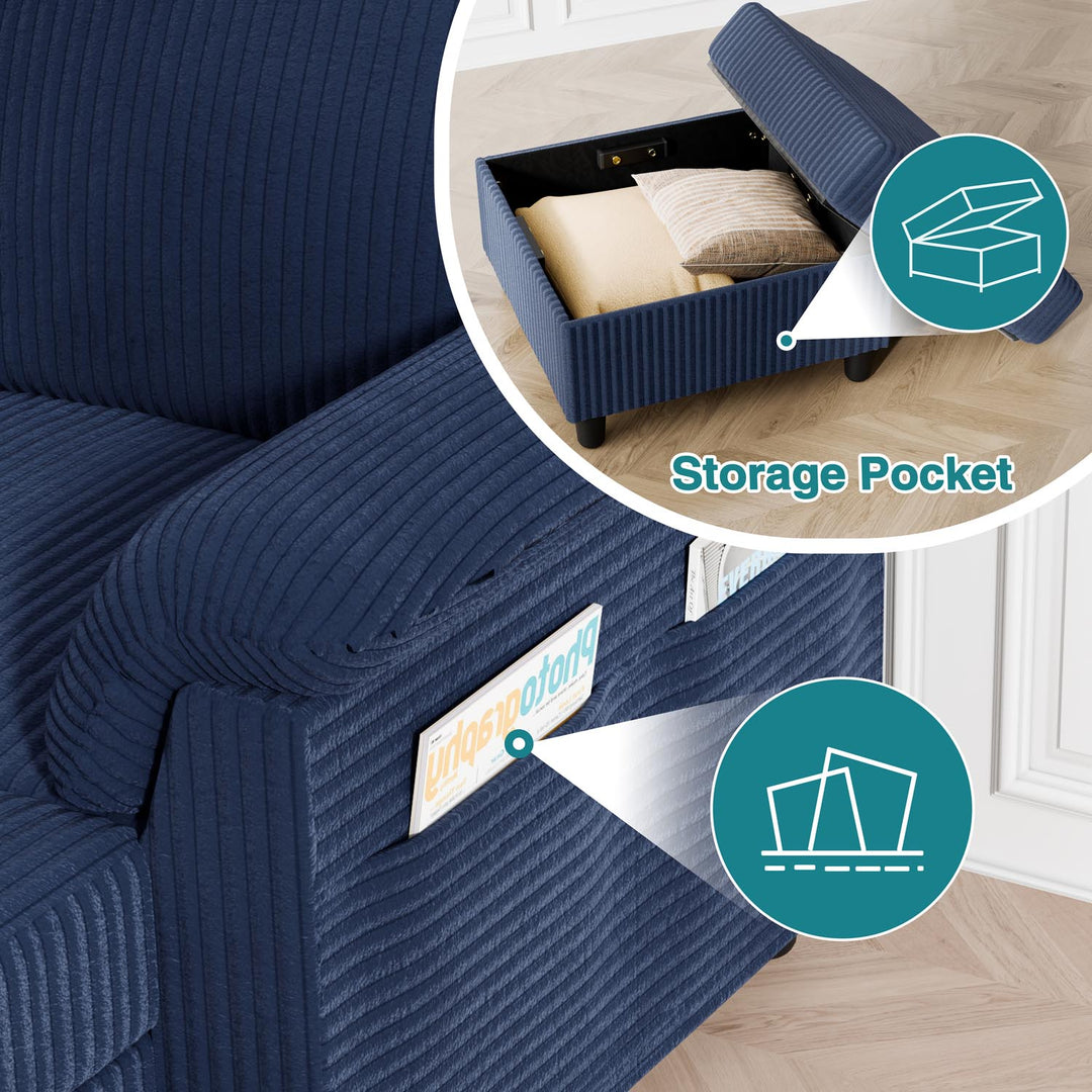 Walsunny 3 Seat L-Shaped Sectional Sofa With Movable Ottoman#color_blue
