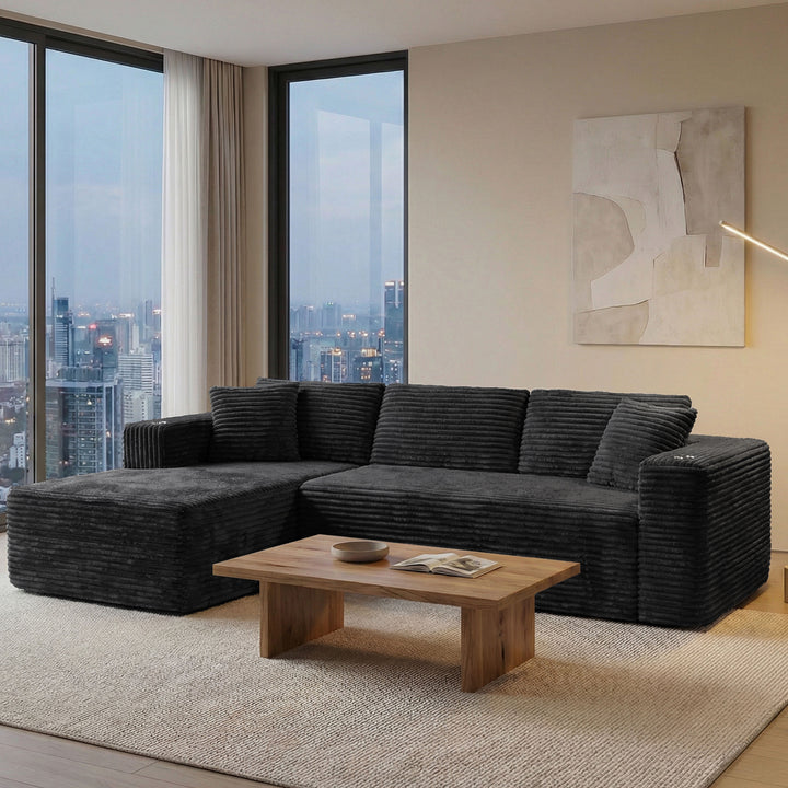 Walsunny  105" Modular Sectional Sofa, Boneless L Shaped Couch With Cup Holder