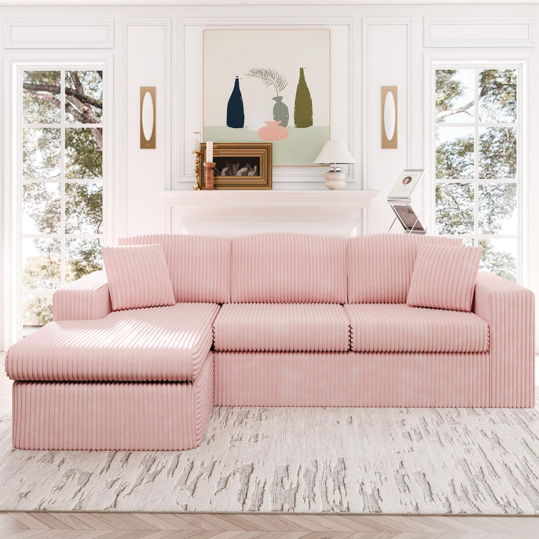 Walsunny  105" Modular Sectional Sofa, Boneless L Shaped Couch with Deep Seat, Cloud Foam Couch  Plush Cordurory Sofa