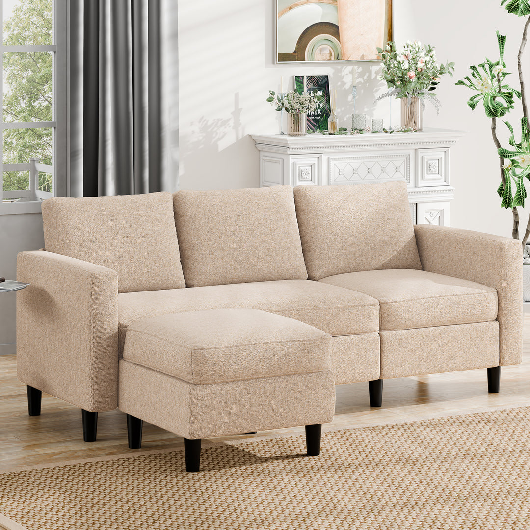 Walsunny 3-Seat L Shaped Sectional Sofa Couch with Modern Linen Fabric for Small Space (7415494770864)