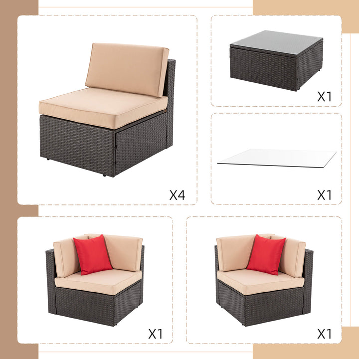 Walsunny Patio Furniture 7 Pieces PE Wicker Outdoor Sectional Sofa Set