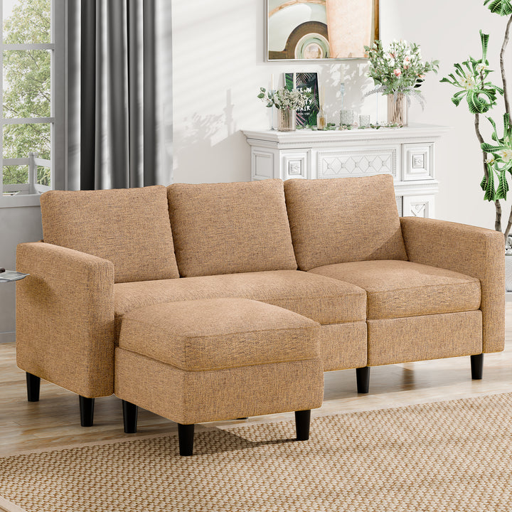 Walsunny 3-Seat L Shaped Sectional Sofa Couch with Modern Linen Fabric for Small Space