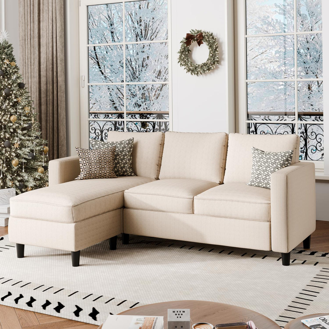 Walsunny 3-Seat L Shaped Sectional Sofa Couch with Modern Linen Fabric for Small Space