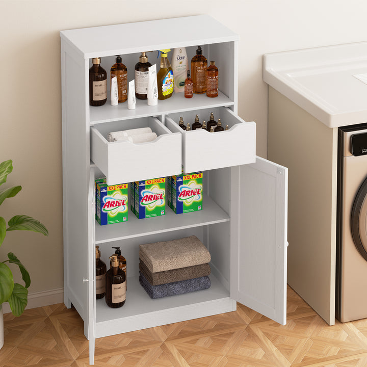 Walsunny Floor Storage Cabinet, Organizer with Doors and Drawers, Freestanding Side Cupboard Pantry