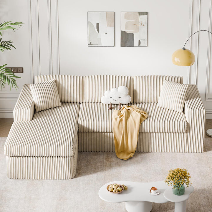 Walsunny  105" Modular Sectional Sofa, Boneless L Shaped Couch with Deep Seat, Cloud Foam Couch  Plush Cordurory Sofa