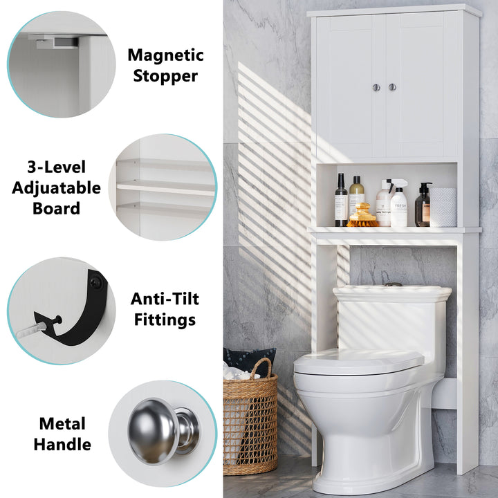 Walsunny Over The Toilet Storage Cabinet A, Bathroom Shelf Organizer with Anti-Tip Device Small Freestanding Space Saver with Adjustable Shelf #color_white