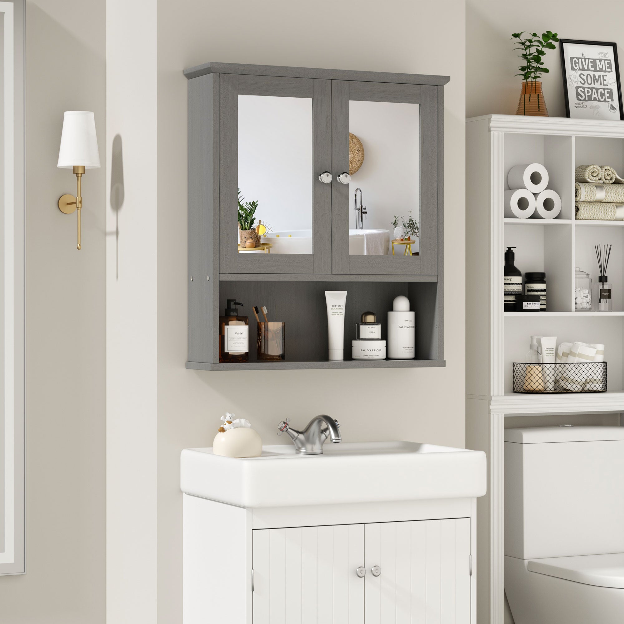 ☀️MEDISHINE+ UV WHITE Walsunny Bathroom Medicine Cabinet, Wall Mount Storage Cabinet